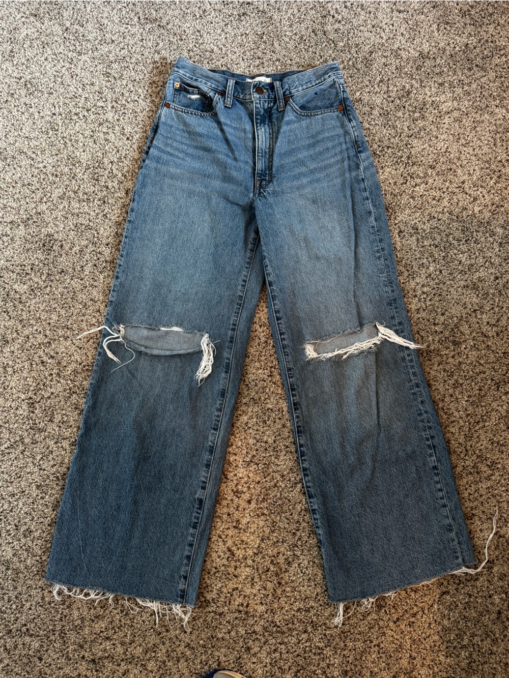 Madewell High Rise Distressed Medium Blue Wide-Leg Jeans 27 Waist